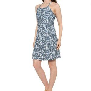 Eddie Bauer Halter Dress Indigo Palm Print Large, EUC